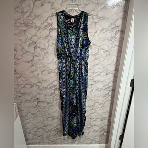 RAGA Womens Floral Printed Sleeveless Jumpsuit Blue Multi Size XS